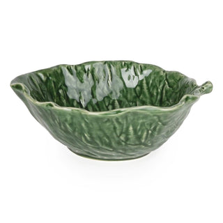 Green Cabbage Leaf Bowl, 17cm Ceramic Serving Bowl with Glossy Leaf Detail