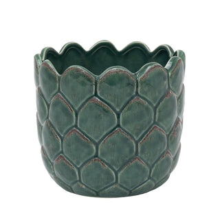 Green Ceramic Artichoke Plant Pot | Madagascar Teal Glazed Round Planter
