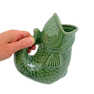 Green Ceramic Fish Shaped Jug, 17cm Nautical Flower Vase Pitcher, Fish Ornament