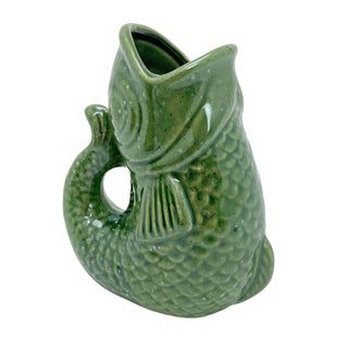 Green Ceramic Fish Shaped Jug, 17cm Nautical Flower Vase Pitcher, Fish Ornament