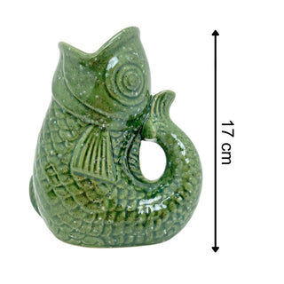 Green Ceramic Fish Shaped Jug, 17cm Nautical Flower Vase Pitcher, Fish Ornament