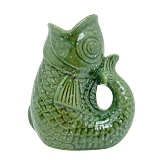 Green Ceramic Fish Shaped Jug, 17cm Nautical Flower Vase Pitcher, Fish Ornament
