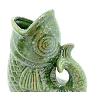 Green Ceramic Fish Shaped Jug, 17cm Nautical Flower Vase Pitcher, Fish Ornament