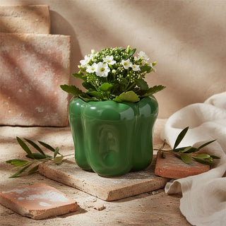 Green Ceramic Pepper Planter, 12cm Vegetable Shaped Plant Pot Indoor Outdoor