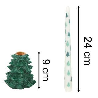 Green Fir Tree Candle Holder with Taper Candle | Festive Christmas Centrepiece