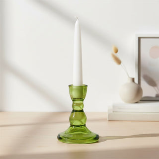 Green Glass Candlestick Holder, 9cm Dinner Candle Holder Glass Candle Stand