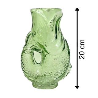 Green Glass Fish Jug, 20cm Coloured Glass Pitcher Vase Nautical Fish Ornament