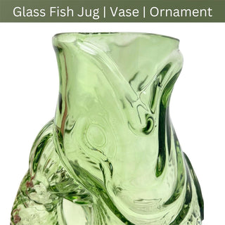 Green Glass Fish Jug, 20cm Coloured Glass Pitcher Vase Nautical Fish Ornament