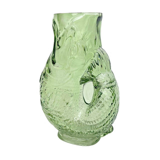 Green Glass Fish Jug, 20cm Coloured Glass Pitcher Vase Nautical Fish Ornament
