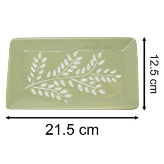 Green Leaf Trinket Dish, 21cm Ceramic Rectangular Jewellery Vanity Tray