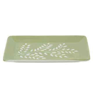 Green Leaf Trinket Dish, 21cm Ceramic Rectangular Jewellery Vanity Tray