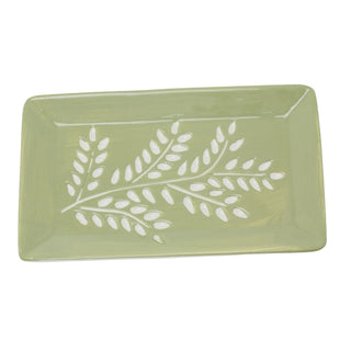 Green Leaf Trinket Dish, 21cm Ceramic Rectangular Jewellery Vanity Tray