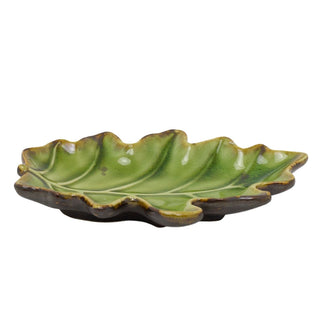 Green Oak Leaf Trinket Dish | 15cm Rustic Ceramic Botanical Leaf Trinket Tray
