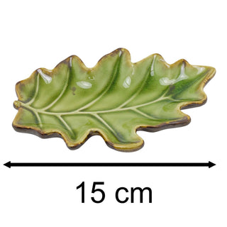 Green Oak Leaf Trinket Dish | 15cm Rustic Ceramic Botanical Leaf Trinket Tray