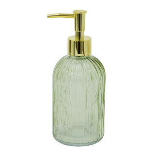 Green Ribbed Glass Bathroom Set, 3 Piece Soap Dispenser Tumbler and Soap Dish