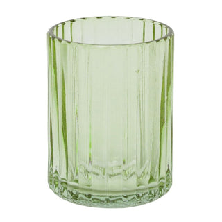 Green Ribbed Glass Bathroom Set, 3 Piece Soap Dispenser Tumbler and Soap Dish