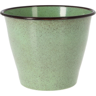 Green Speckled Metal Plant Pot 17cm Round Reactive Glaze Effect Outdoor Garden Planter