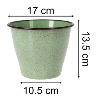 Green Speckled Metal Plant Pot 17cm Round Reactive Glaze Effect Outdoor Garden Planter