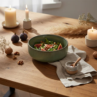 Green Stoneware Bowl, 520ml Rustic Reactive Glaze Ceramic Dinner Bowl - 15cm