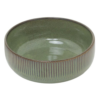 Green Stoneware Bowl, 520ml Rustic Reactive Glaze Ceramic Dinner Bowl - 15cm