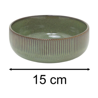 Green Stoneware Bowl, 520ml Rustic Reactive Glaze Ceramic Dinner Bowl - 15cm