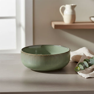 Green Stoneware Bowl, 520ml Rustic Reactive Glaze Ceramic Dinner Bowl - 15cm