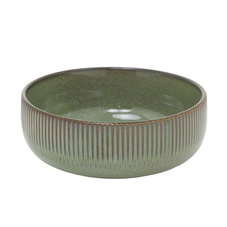 Green Stoneware Bowl, 520ml Rustic Reactive Glaze Ceramic Dinner Bowl - 15cm