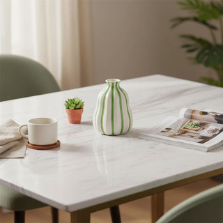 Green Stripe Balloon Stoneware Vase, 13cm Decorative Ceramic Gourd Flower Vase