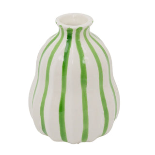 Green Stripe Balloon Stoneware Vase, 13cm Decorative Ceramic Gourd Flower Vase