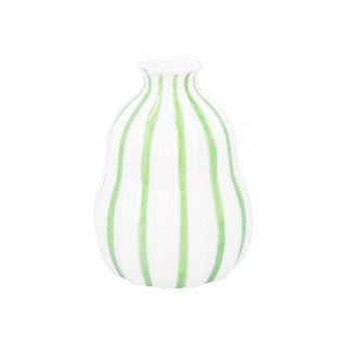 Green Stripe Balloon Stoneware Vase, 13cm Decorative Ceramic Gourd Flower Vase