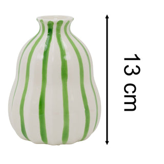 Green Stripe Balloon Stoneware Vase, 13cm Decorative Ceramic Gourd Flower Vase