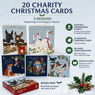 Greenfingers Charity Christmas Cards Box of 20 Cards with 5 Designs, Illustrated