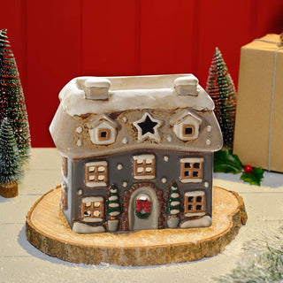 Grey Ceramic Christmas Cottage Wax Melt Burner | Oil Burner Christmas House