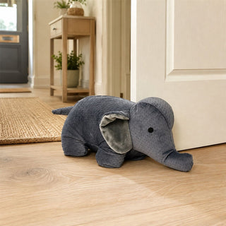 Grey Fabric Elephant Door Stop, 31cm Safari Animal Door Stopper