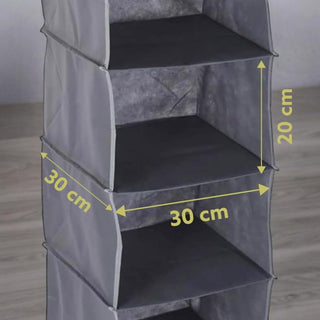 Grey Fabric Hanging Storage Organiser 6 Compartments | Wardrobe Shelves - 120cm