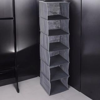 Grey Fabric Hanging Storage Organiser 6 Compartments | Wardrobe Shelves - 120cm