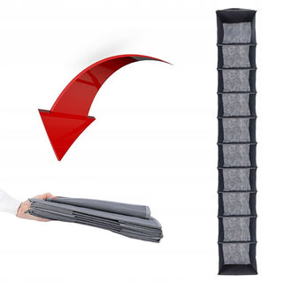 Grey Hanging Wardrobe Storage Organiser 10 Compartments | 120cm Hanging Shelves