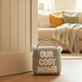 Grey Herringbone Doorstop | 1.2kg Cosy Home Fabric Weighted Square Doorstop