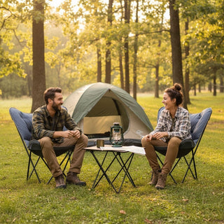 Grey Padded Butterfly Folding Camping Chair and Table Set, Outdoor Furniture