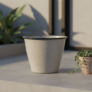 Grey Speckled Metal Plant Pot 17cm Round Reactive Glaze Effect Outdoor Garden Planter