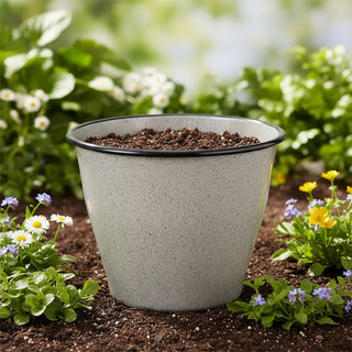 Grey Speckled Metal Plant Pot 17cm Round Reactive Glaze Effect Outdoor Garden Planter