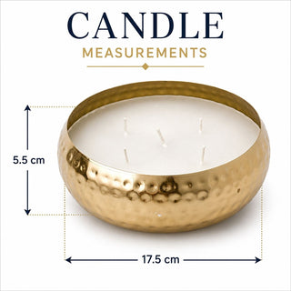 Hammered Gold 5 Wick Candle In Metal Holder, Unscented White Wax, 17.5 cm