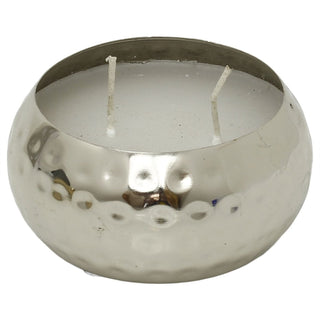 Hammered Two-Wick Candle in Silver Metal Holder, Unscented, 200g Wax Fill, 10 cm