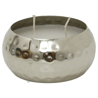 Hammered Two-Wick Candle in Silver Metal Holder, Unscented, 200g Wax Fill, 10 cm