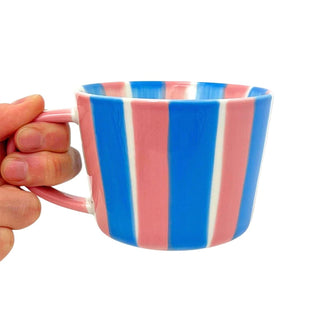 Hand Painted Candy Stripe Mug 300ml Pink & Blue Fine China Tea Coffee Cup