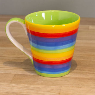 Hand - Painted Large Rainbow Stripe Mug Ceramic Coffee Mug Multi - Coloured Tea Cup