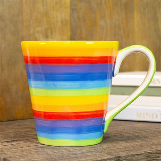 Hand - Painted Large Rainbow Stripe Mug Ceramic Coffee Mug Multi - Coloured Tea Cup