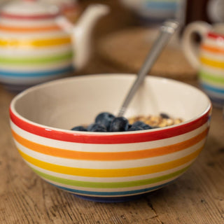 Hand - painted Rainbow Bowl | Round Ceramic Kitchen Cereal Bowl Serving Bowl