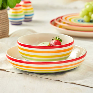 Hand - painted Rainbow Bowl | Round Ceramic Kitchen Cereal Bowl Serving Bowl