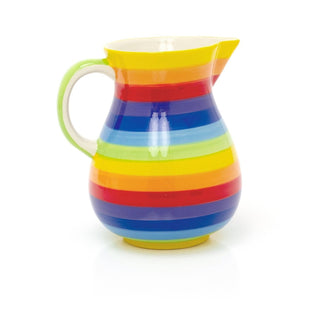 Hand Painted Rainbow Stripe Ceramic Flower Jug Vase | Serving Jug Water Pitcher Large Milk Jug | Kitchen Jug Glazed Vase Jug For Flowers